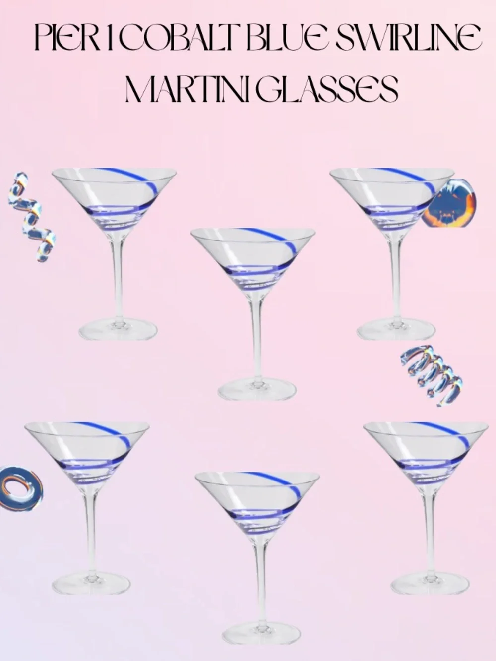 William Yeoward Crystal Blown Glass Bella Blue Martini Glasses